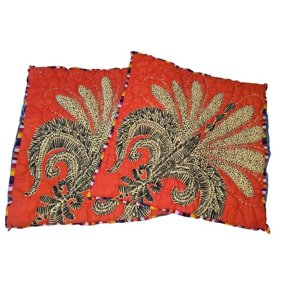 Set of 2 Anthropologie Reversible 26"x26" EURO Pillow Cover 100% Cotton BOHO